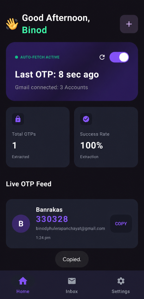 OTP Sync Home Screen - Live OTP