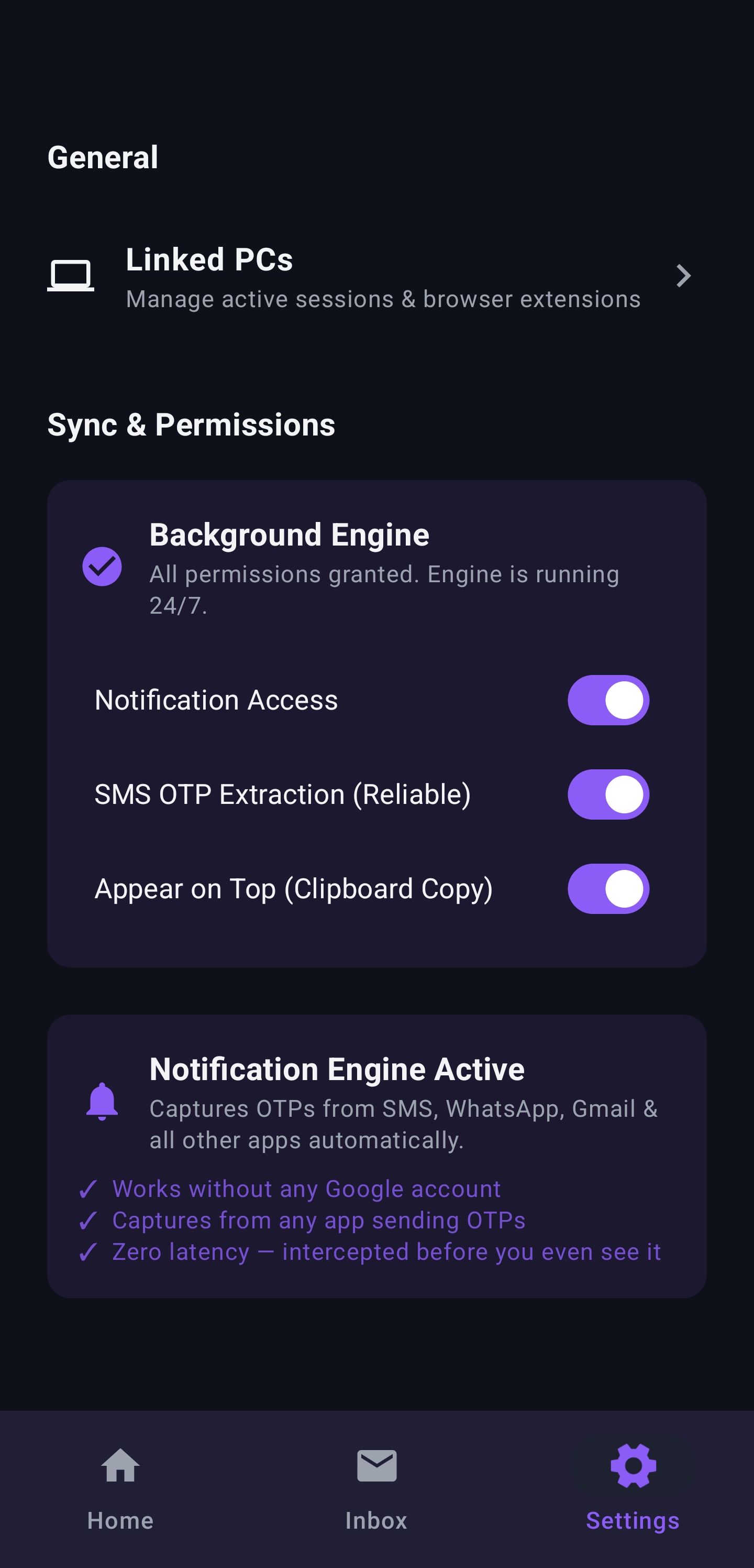 OTP Sync Settings and Background Sync
